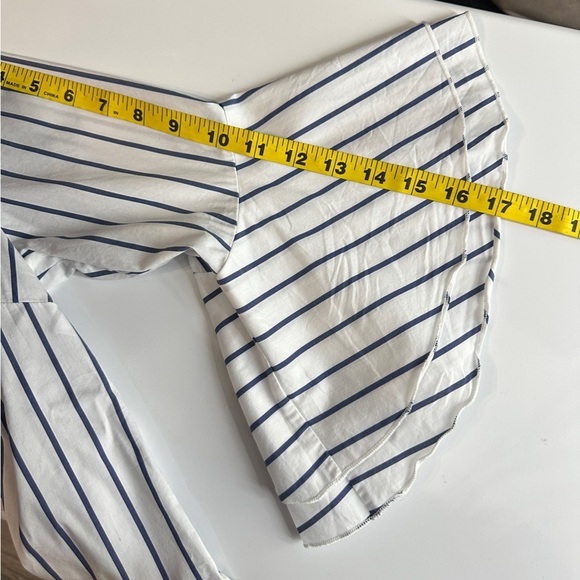 WHBM The Carmen Stripe Print V-Neck Blouse 3/4 Bell Sleeve White Sz 10 - Picture 10 of 12